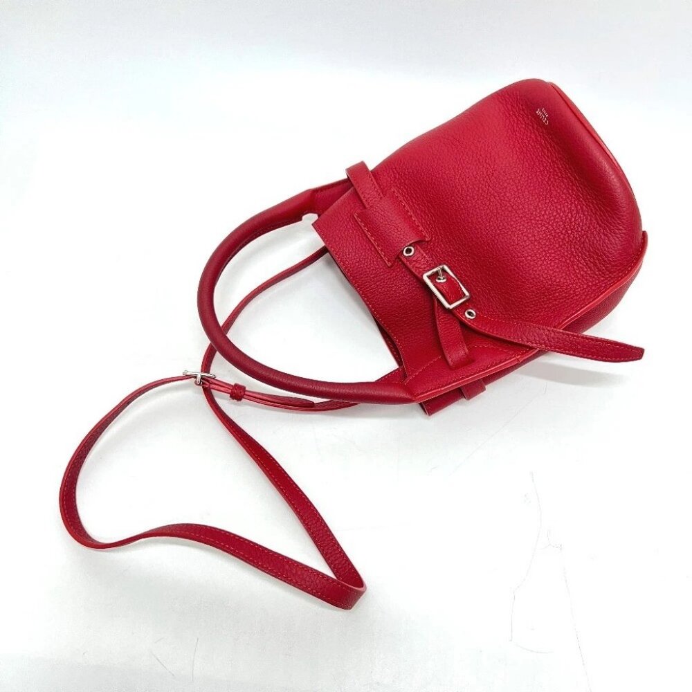 CELINE big bag bucket nano 2WAY Hand Bag Shoulder Bag Leather Red/SilverHardware - Picture 6 of 9